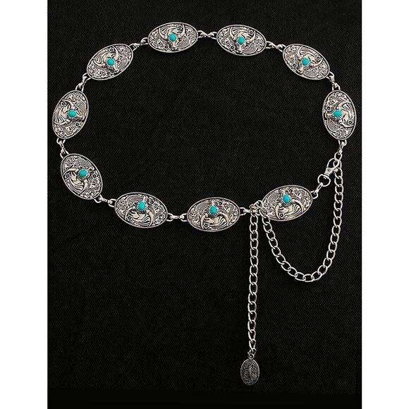 8334 Cowgirl Belts For Women Western Silver Turquoise Concho Belt Cowboy - Picture 6 of 7